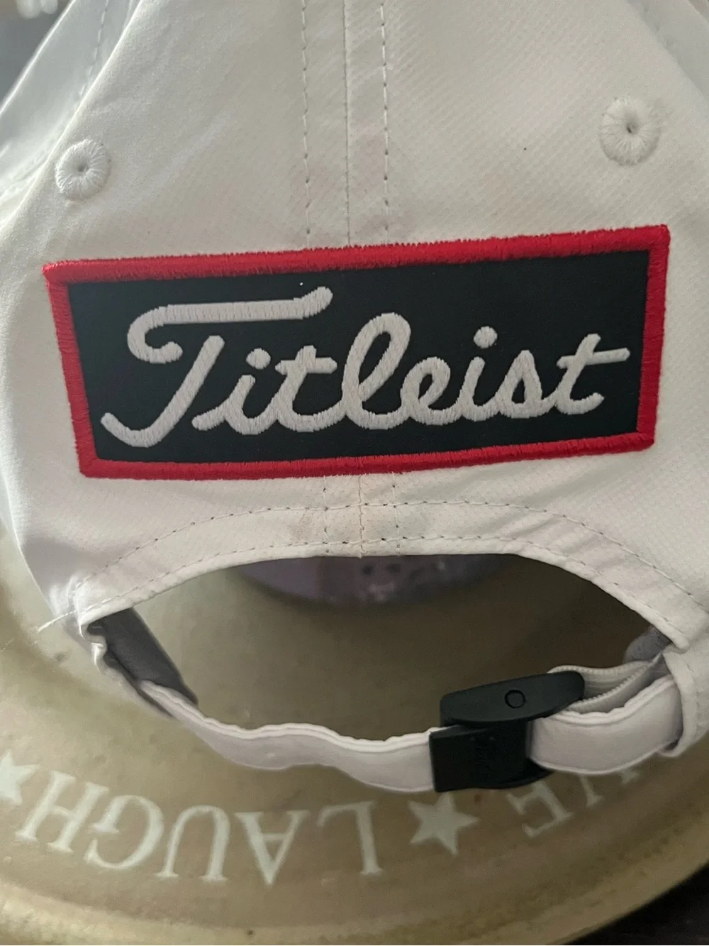 Titleist White Cap with Black and Red Patch